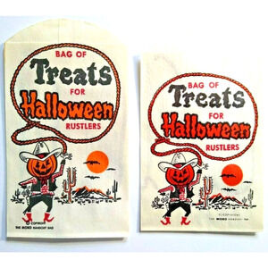 Halloween Treat Bags Lot Of 2 Different Dressed Goblins JOL Man Bats Western